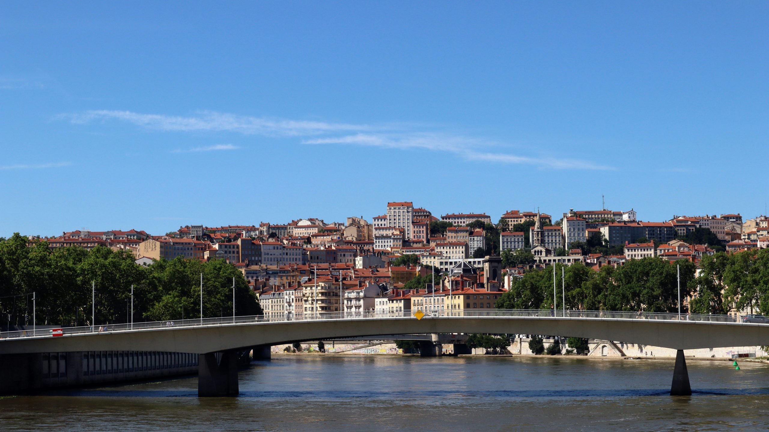 Lyon city beautiful architecture view from river side during sunny day