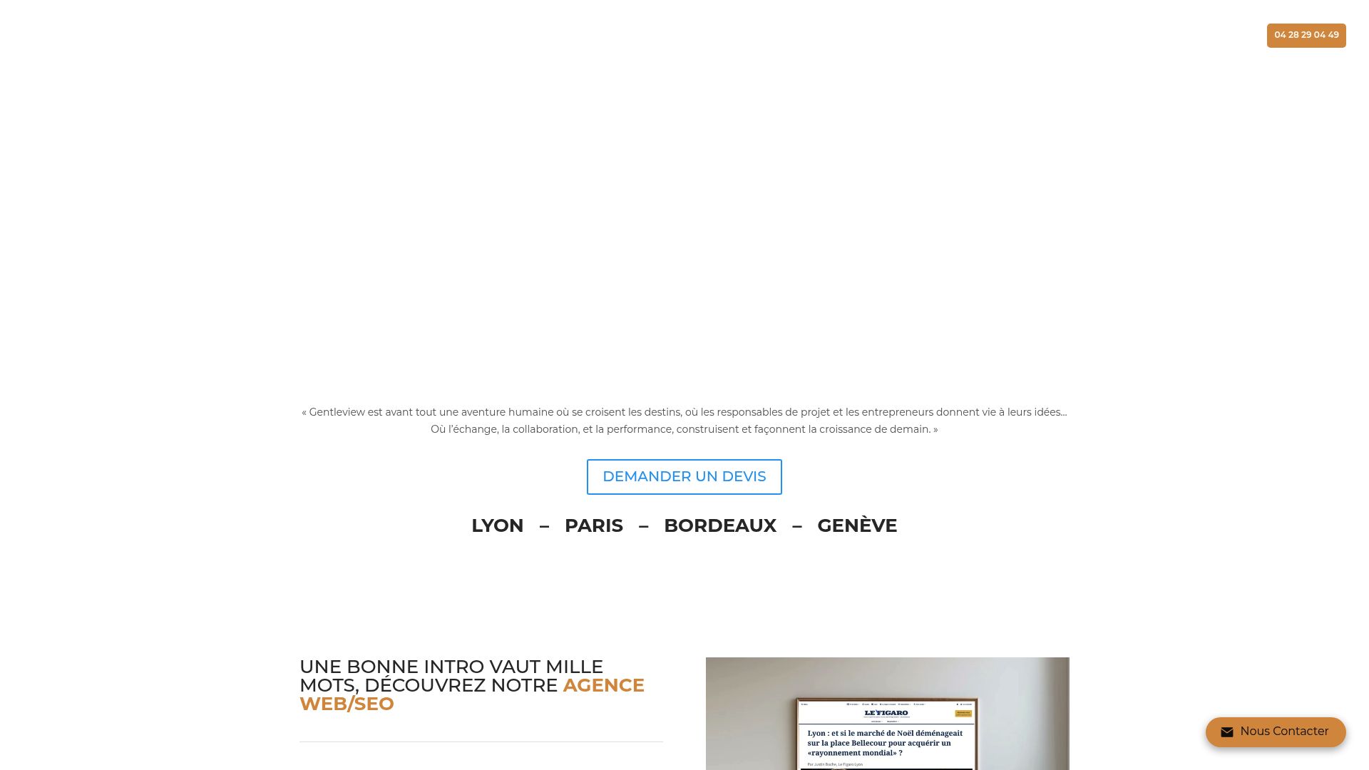 Screenshot of the homepage of GentleView web agency showing their portfolio section