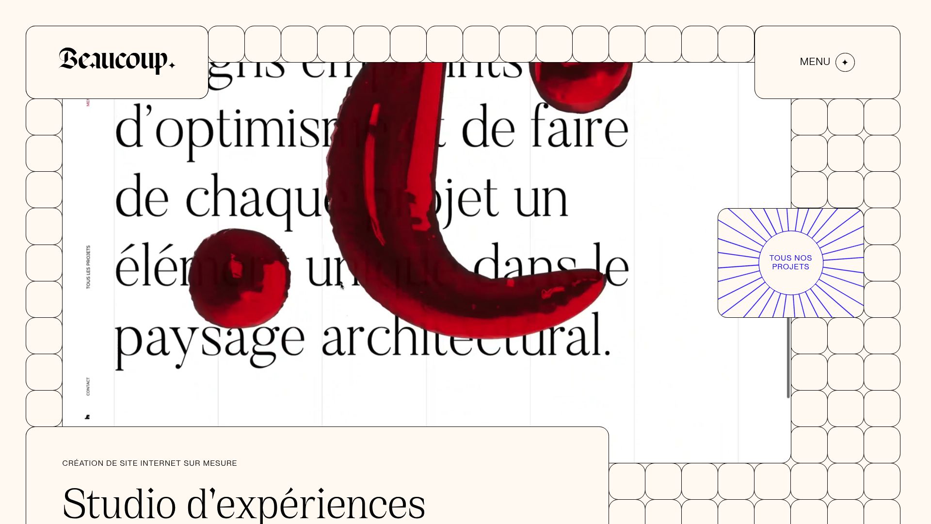 Screenshot of Beaucoup Studio website showcasing their portfolio section to illustrate sectoral expertise