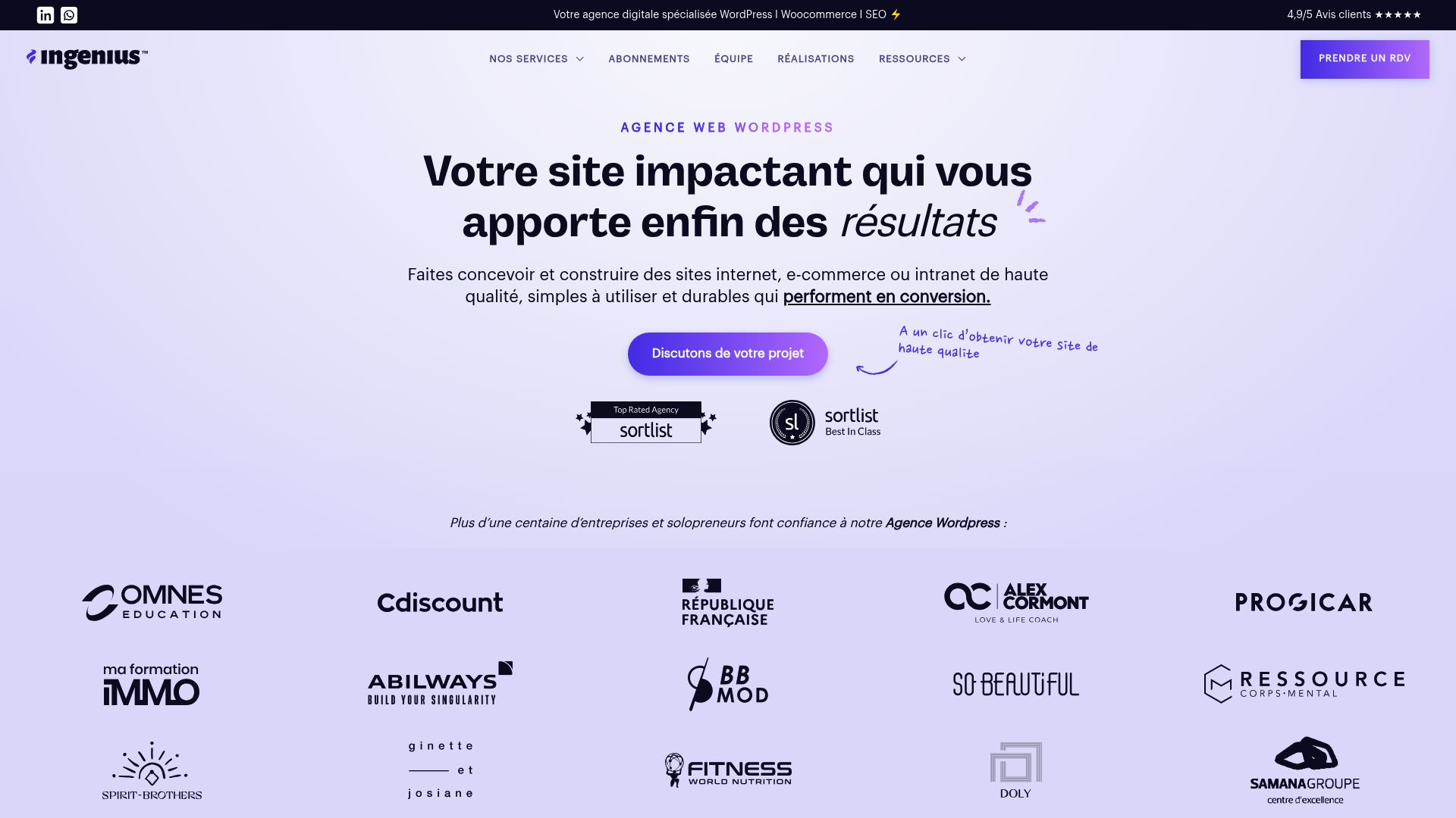 Screenshot of Ingenius Agency homepage showing their service offering