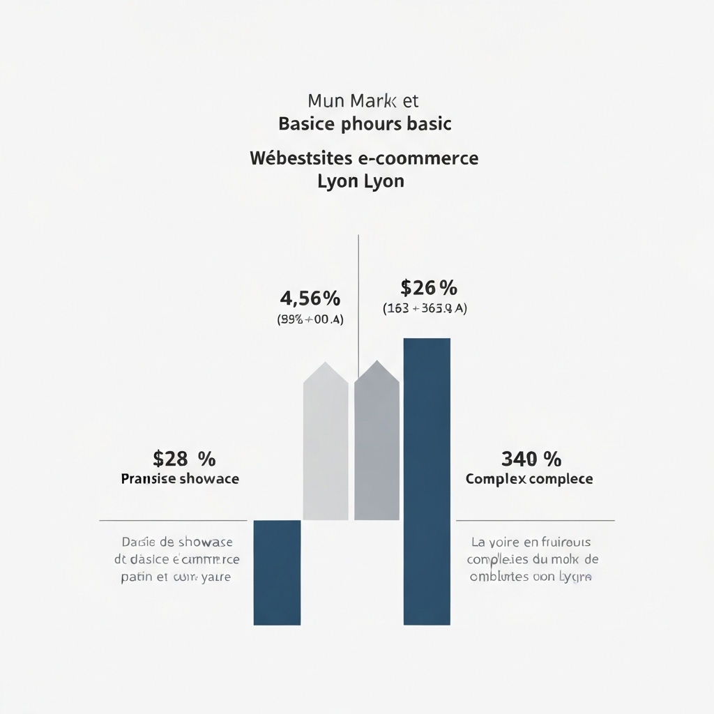 infographic chart showing price range comparison between basic showcase site website and complex ecommerce website in lyon market