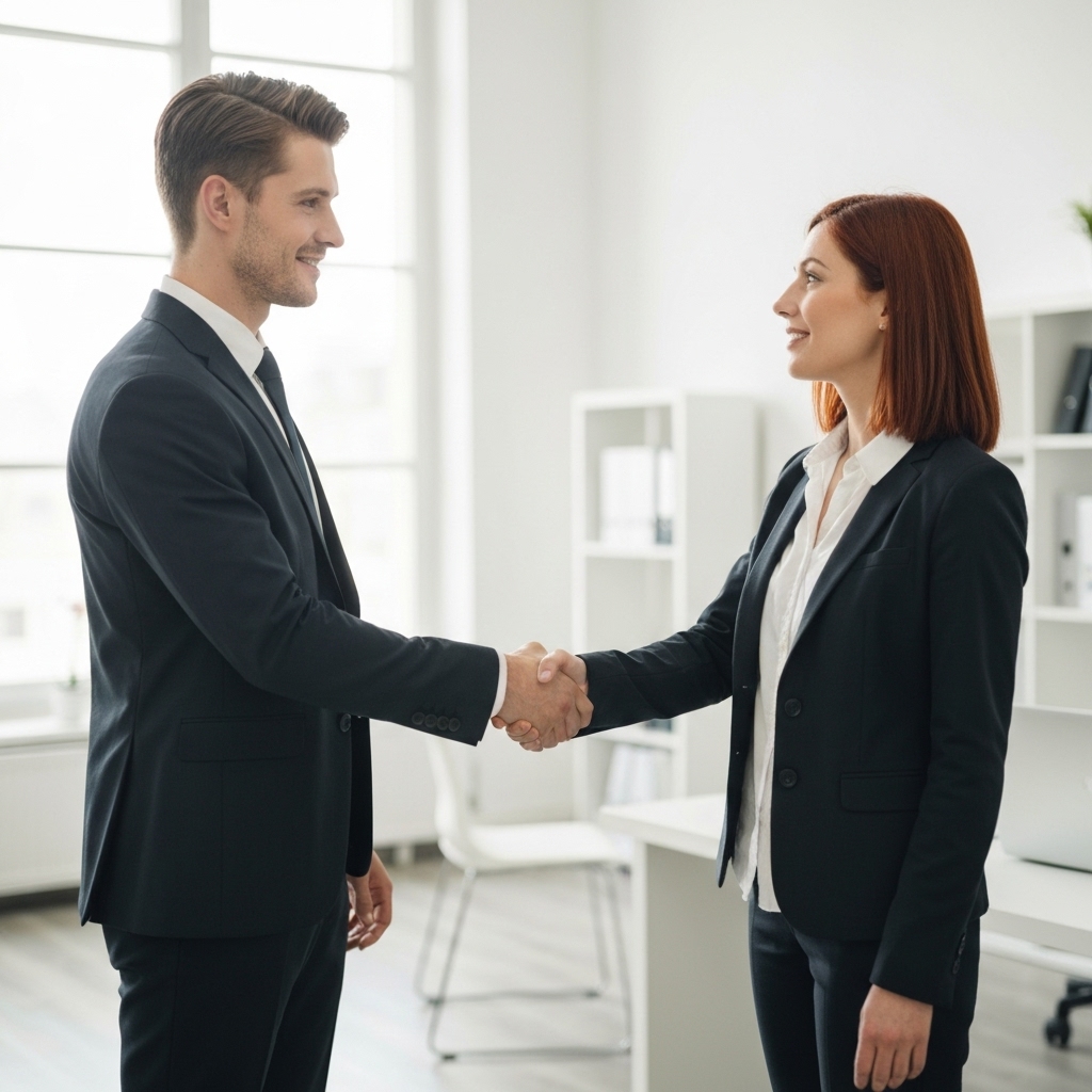Businessman shaking hands with a creative designer in a bright office in Lyon