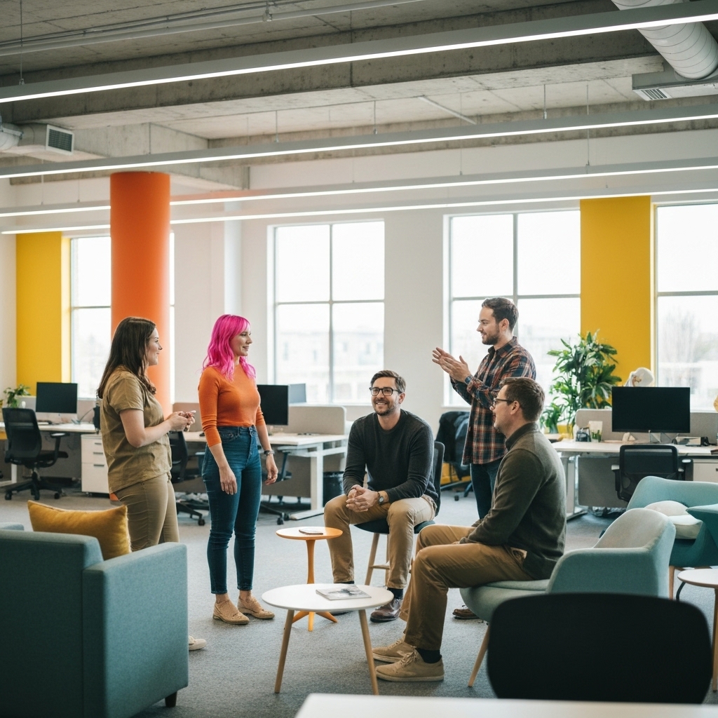 Equipe agence web réunie autour d