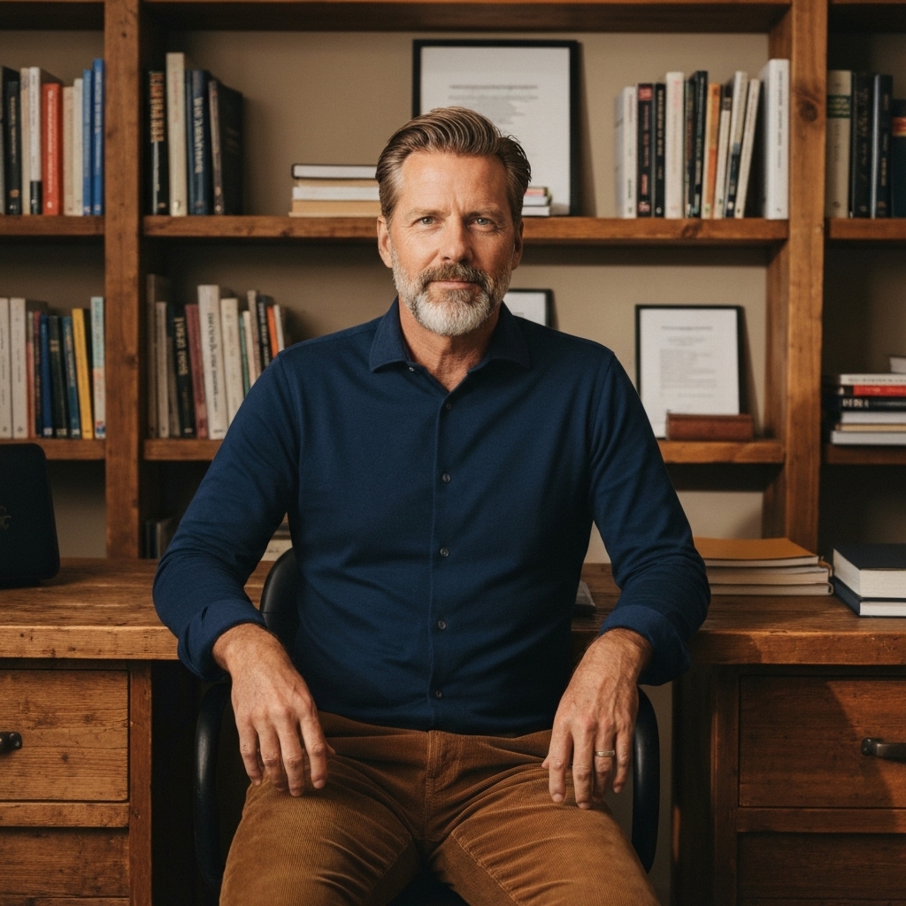 A business owner looking confused while comparing three different paper quotes spread on a wooden desk, warm lighting, hyperrealistic style