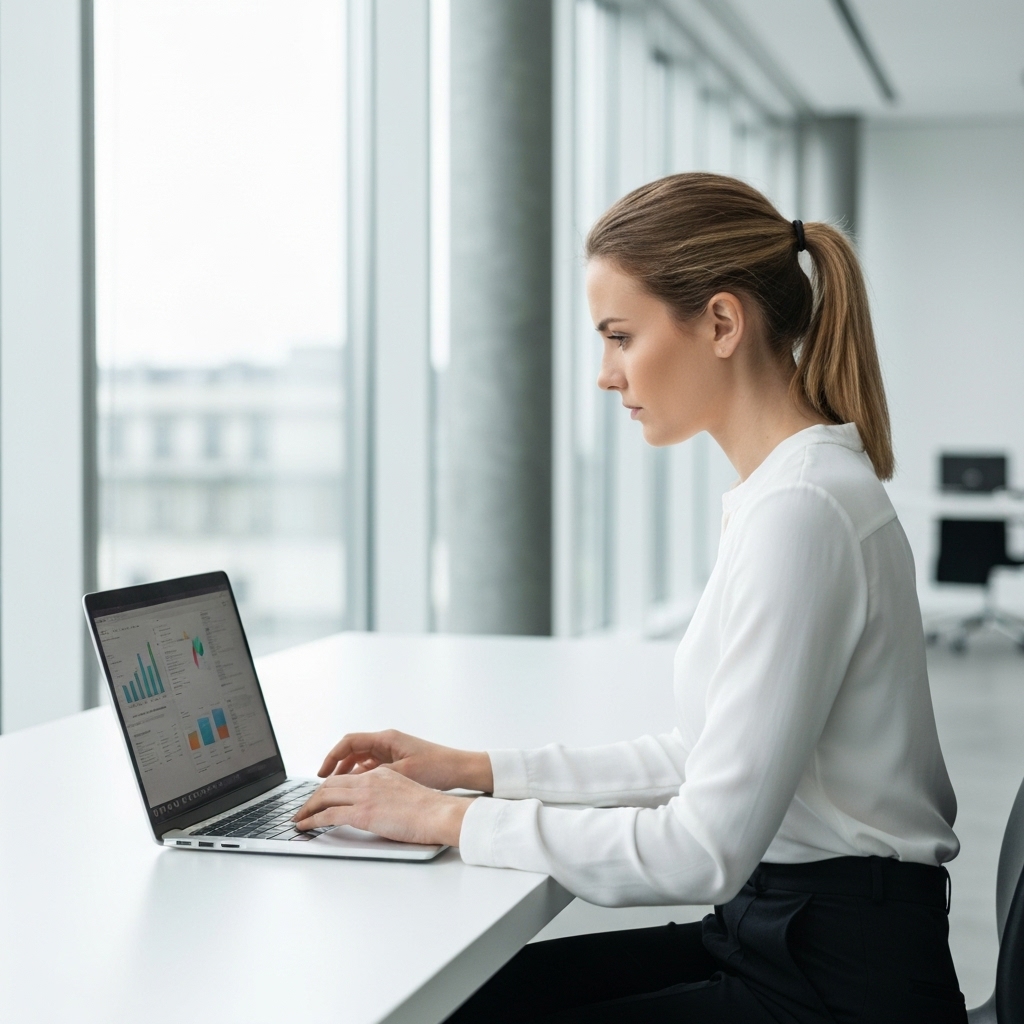 Professional working on a laptop in a cafe in Lyon visualizing local SEO growth