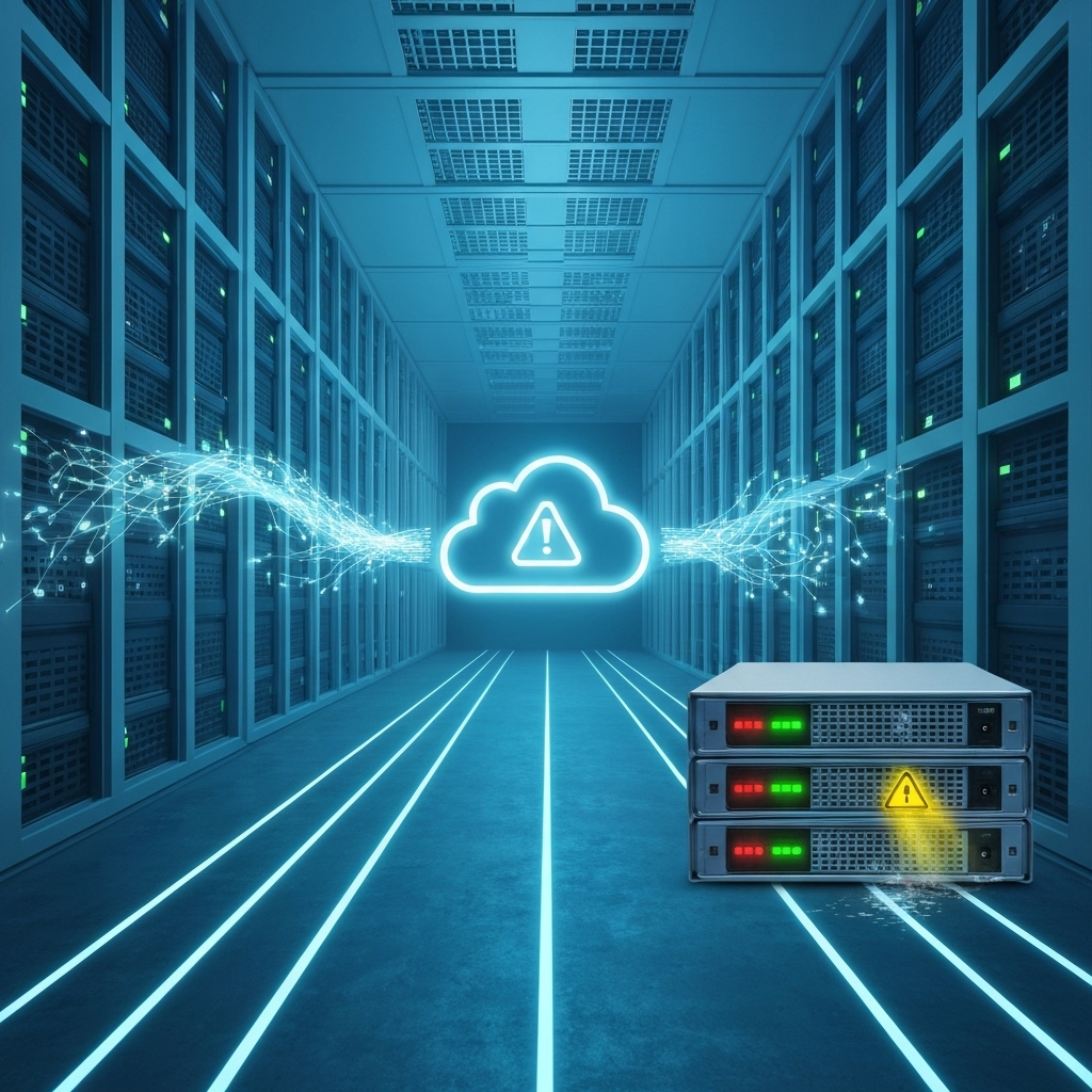 Diagram showing external cloud backup process versus local server storage risks