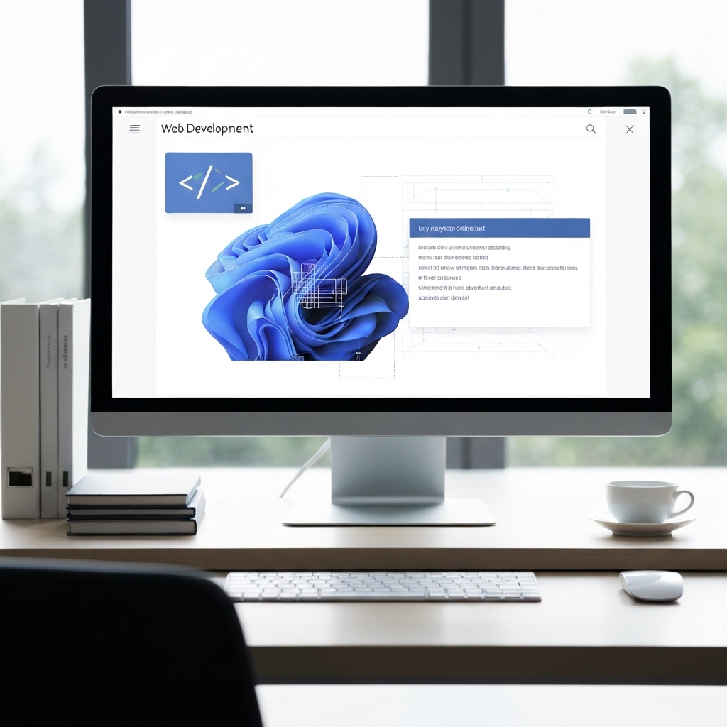 Bureau moderne d'une agence WordPress à Clermont-Ferrand, avec écran affichant des éléments de design web.