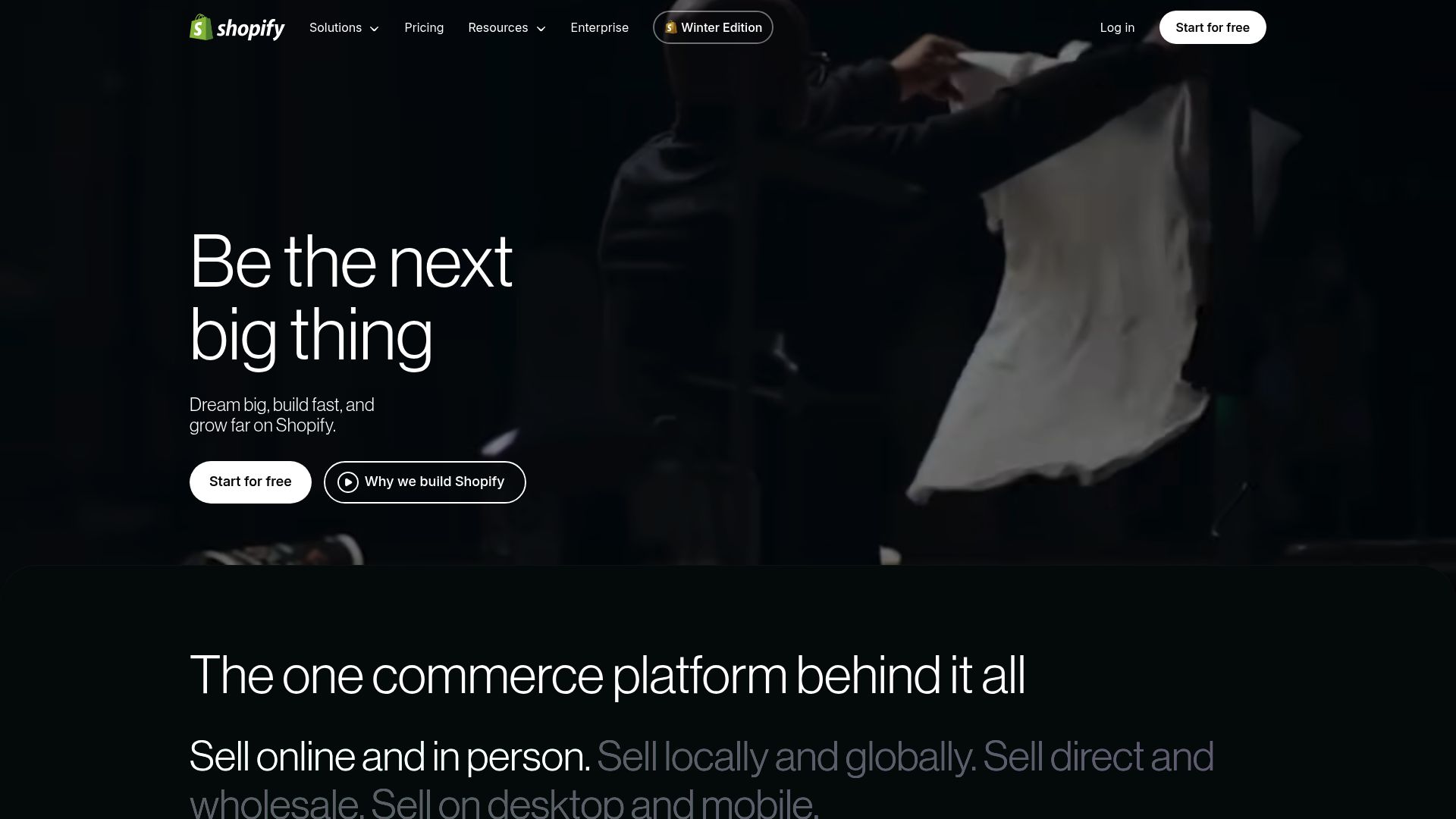 Screenshot of the Shopify landing page aimed at new merchants