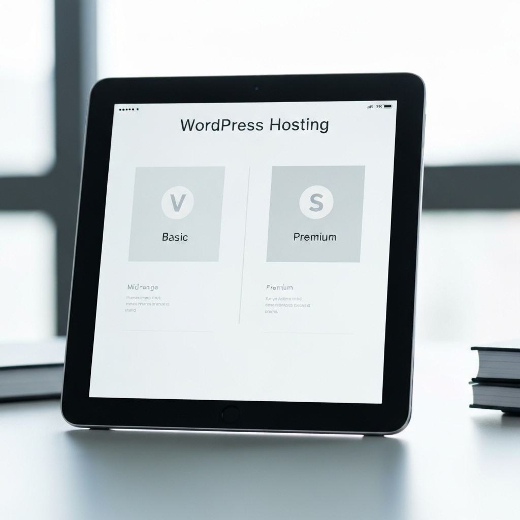 Comparison chart of the three tiers of WordPress hosting services: Basic, Mid-range, and Premium with features listed