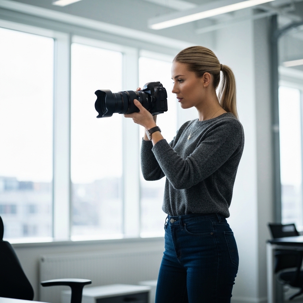 Professional photographer taking pictures of interior blinds for a website content integration