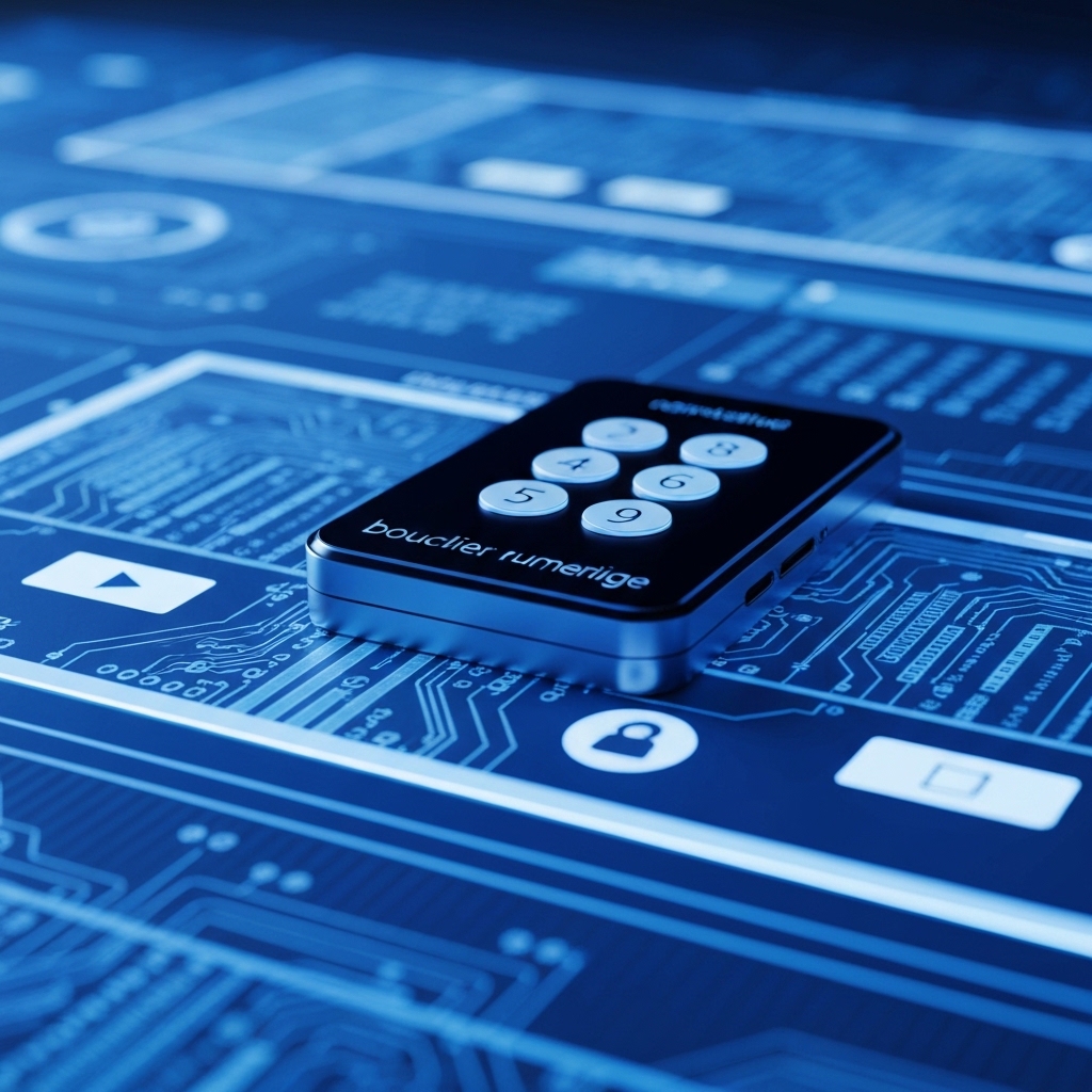 Cybersecurity concept art showing a shield and password reset interface with complex characters