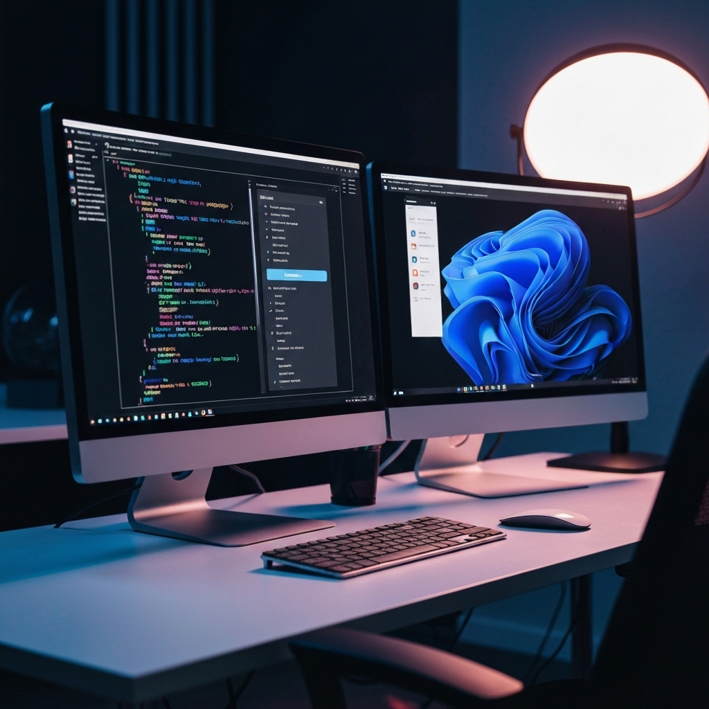 High tech computer setup displaying custom WordPress PHP code and Elementor interface tailored for a client project