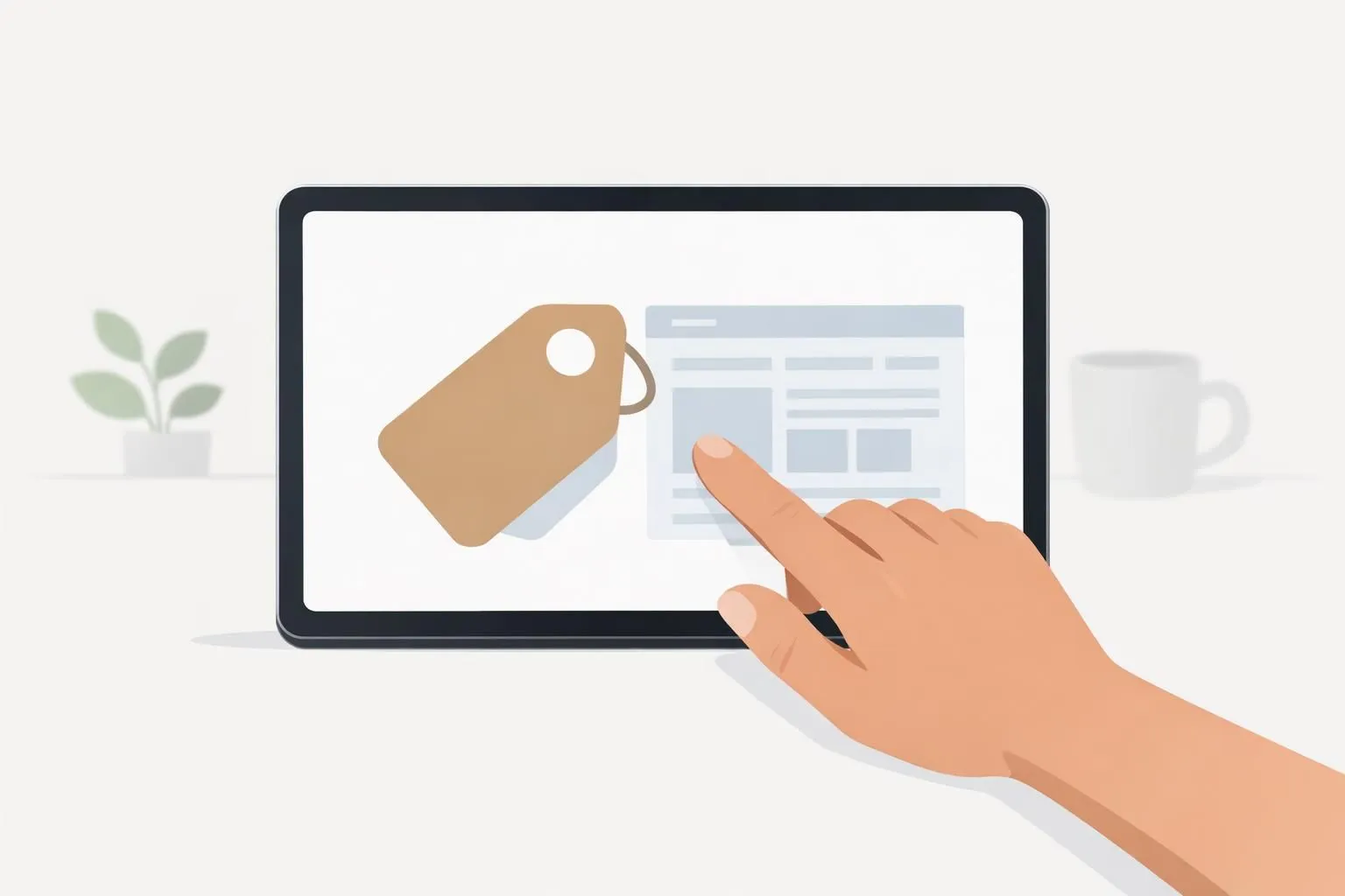 Tarifs agence web Villefranche-sur-Saône. Une main consulte un écran avec icône de prix et design web.