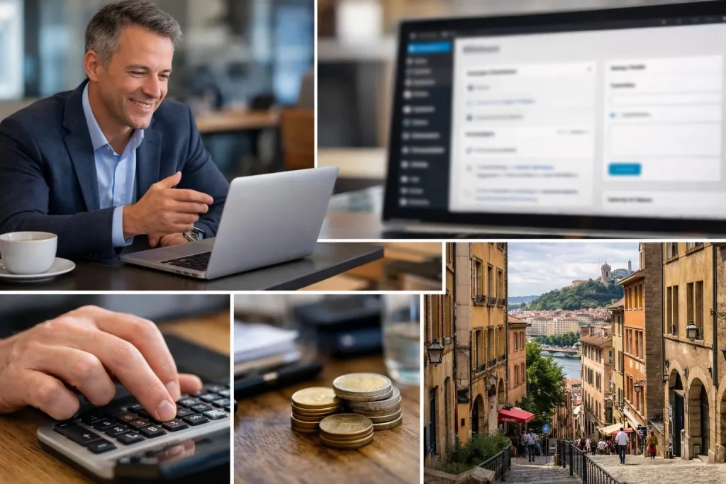 Collage photos: consultant SEO WordPress Lyon, services et tarifs. Expertise locale pour résultats.
