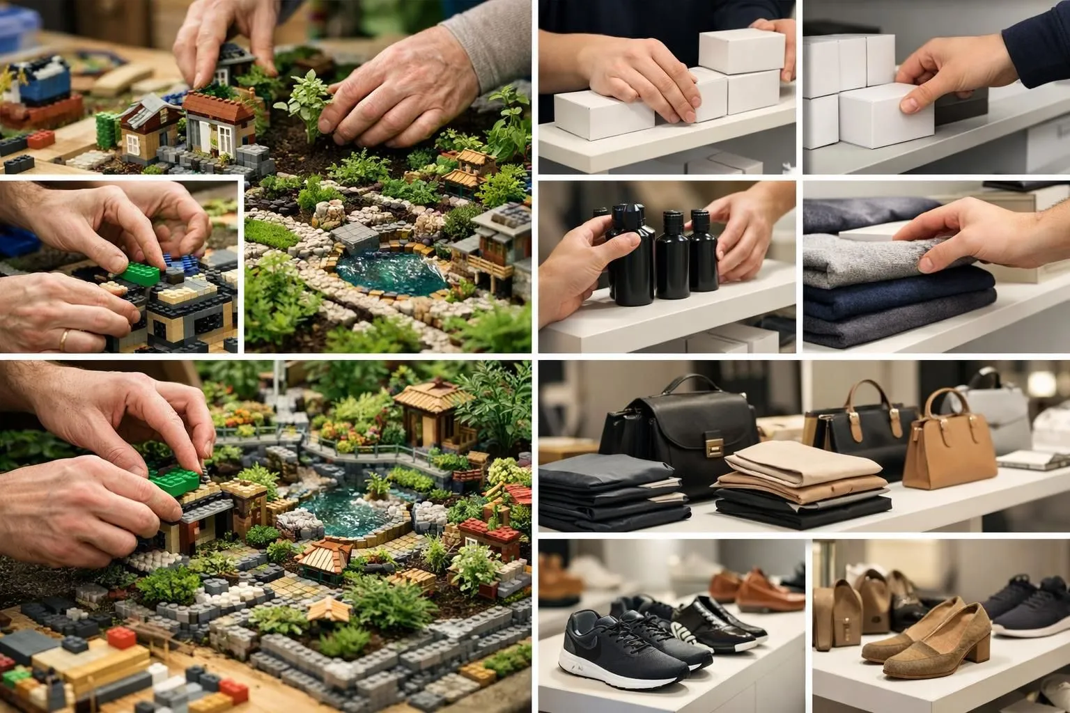 Avantages inconvénients WordPress vs Shopify: collage photo montrant construction flexible et vente de produits simplifiée.