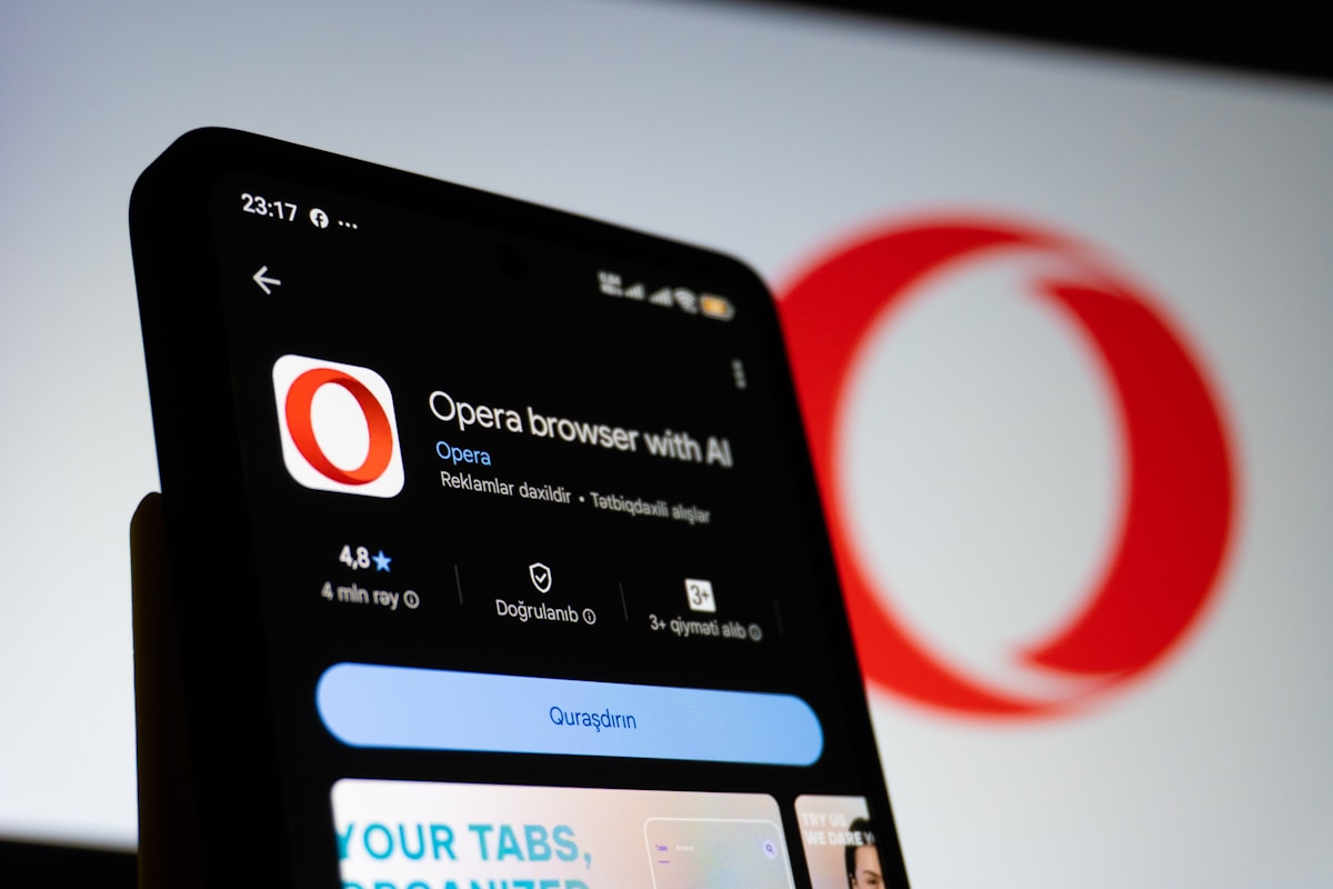 Opera browser app displayed on a smartphone screen.
