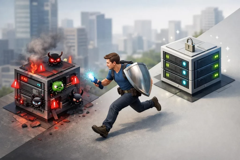 Réparer site wordpress piraté lyon: un expert en sécurité nettoie un serveur WordPress compromis, le rendant sûr et rapide.