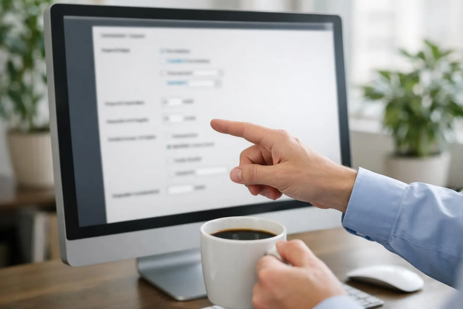 Homme d'affaires travaillant sur un ordinateur avec une tasse de café.