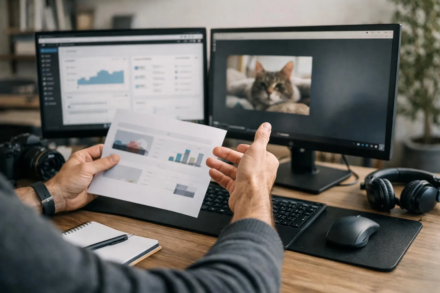 Ordinateur portable, graphiques, chat, statistiques, analyse de données.